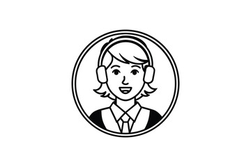 Obraz premium Happy Woman with Headphones Customer Service Icon