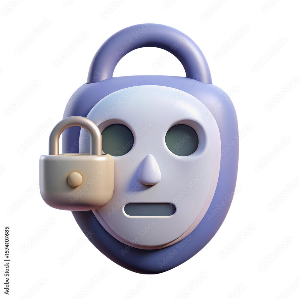 Poster 3d rendered padlock securing face mask represents identity privacy high quality 3d rendering icon la
