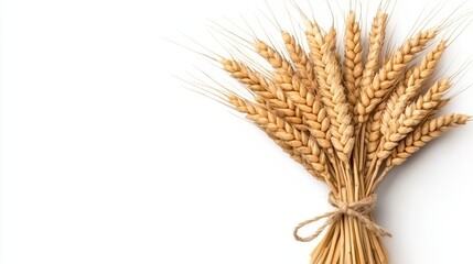 A bundle of golden wheat stalks tied together representing agriculture harvest and natural beauty against a white background. Golden sheaf a symbol of rural plenty and environmental grace