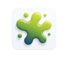 Glossy green paint splash with rounded edges isolated on clean white background. Concept of creative expression, design element, and playful abstract shape