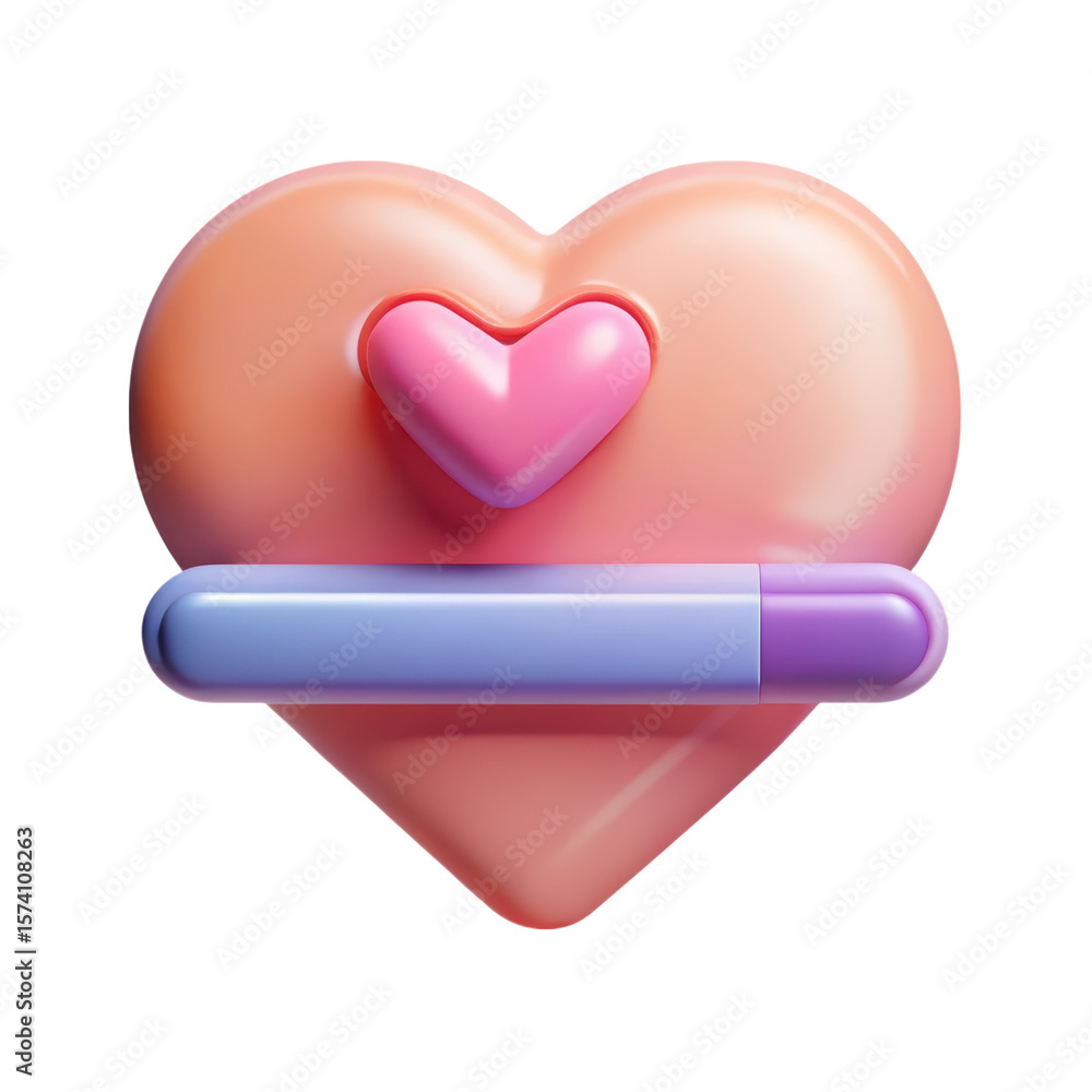 Poster 3d rendering icon of heart with progress bar displaying love and connection land transportation isol