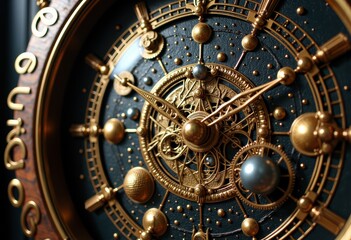Fototapeta premium Close-up of an intricate antique clock with detailed gears and golden accents
