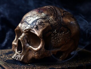 This image features a beautifully crafted skull that exudes an eerie charm. It represents art and symbolism, perfect for gothic themes. Great for creative projects. AI
