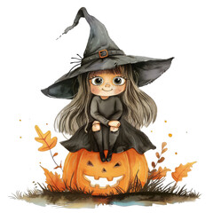 halloween witch with pumpkin