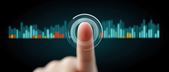Digital interaction finger touching sensor modern technology studio graphic visualization futuristic environment close-up perspective