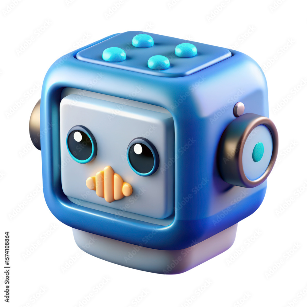 Poster adorable robotic character device high quality 3d rendering icon featuring whimsical design and blue