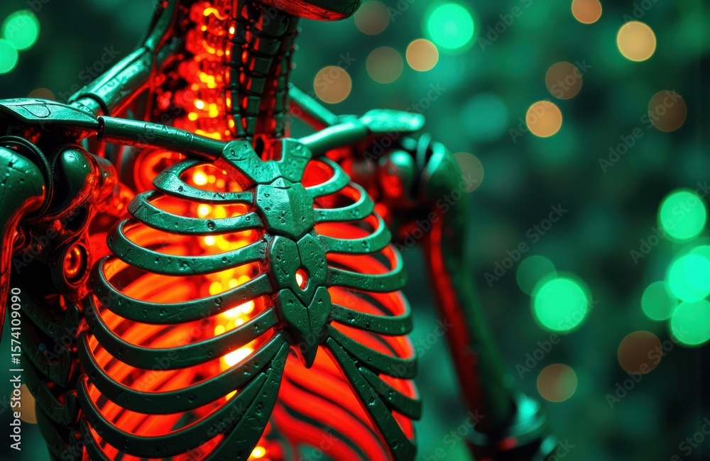 Aufkleber illuminated robotic skeleton with glowing red and green lights creating a futuristic atmosphere