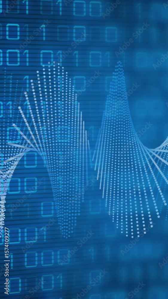 Poster animation of spiral pattern moving over illuminated blue binary codes