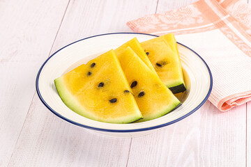 Sweet and juicy yellow watermelon slices