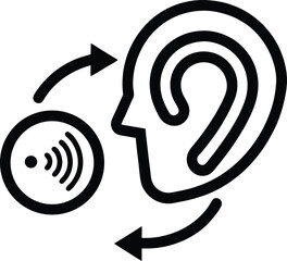 Ear with a speech bubble and sound transmission arrows