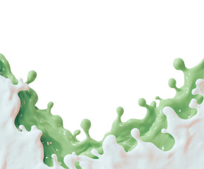 Vibrant green liquid splash with smooth edges and water droplets on a pure white background. Concept for dynamic liquid motion and creative abstract design