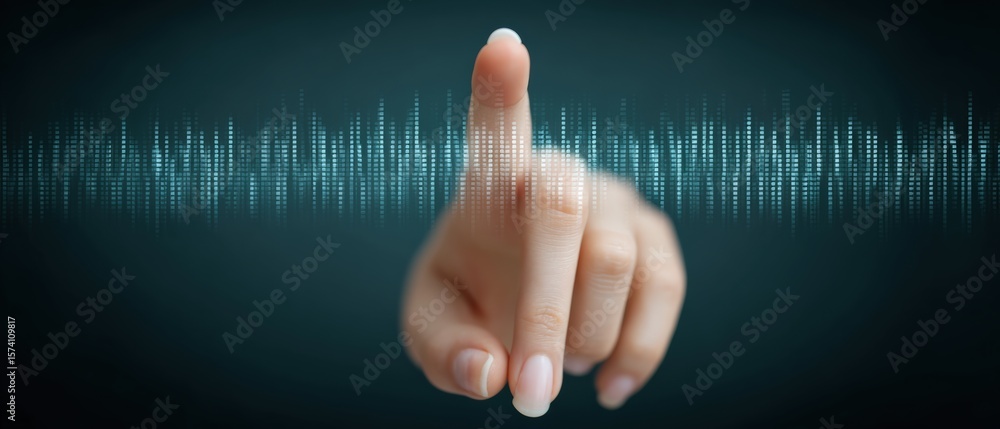 Poster interactive sound visualization touch digital space multimedia art modern environment close-up view 