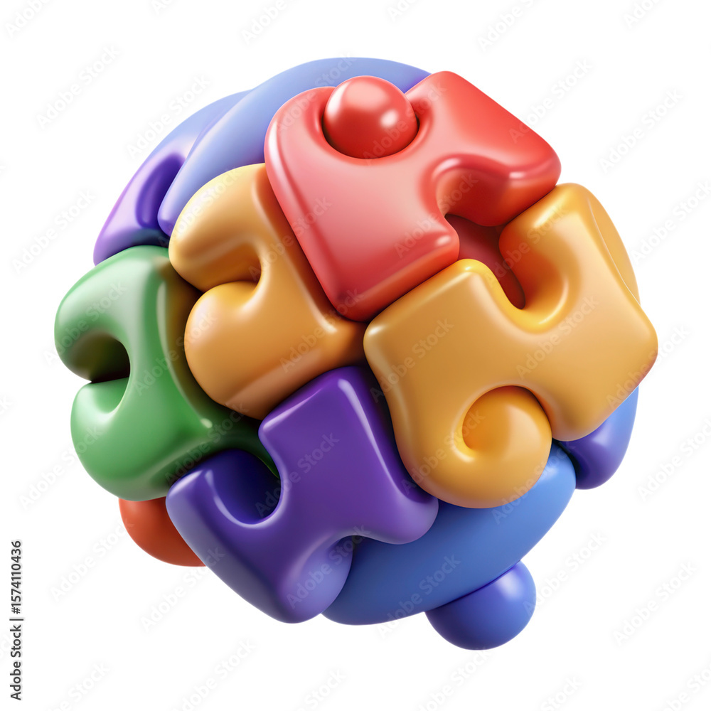 Poster colorful 3d puzzle globe made of rounded interlocking pieces against a background high quality 3d re