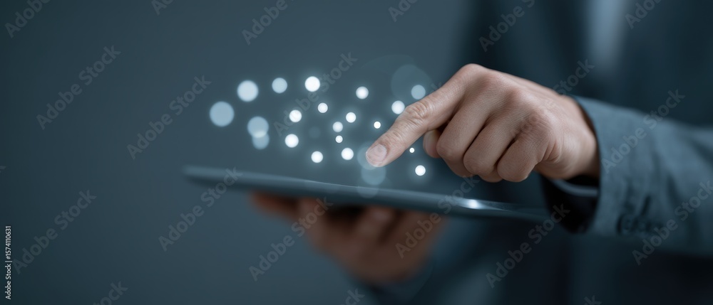 Poster interactive gesture control office setting digital experience modern technology close-up user engage