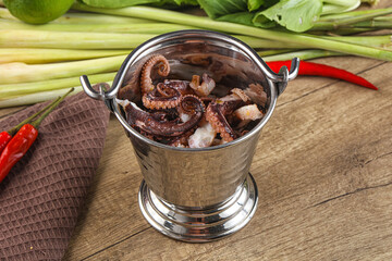Grilled octopus tentacle sliced appetizer