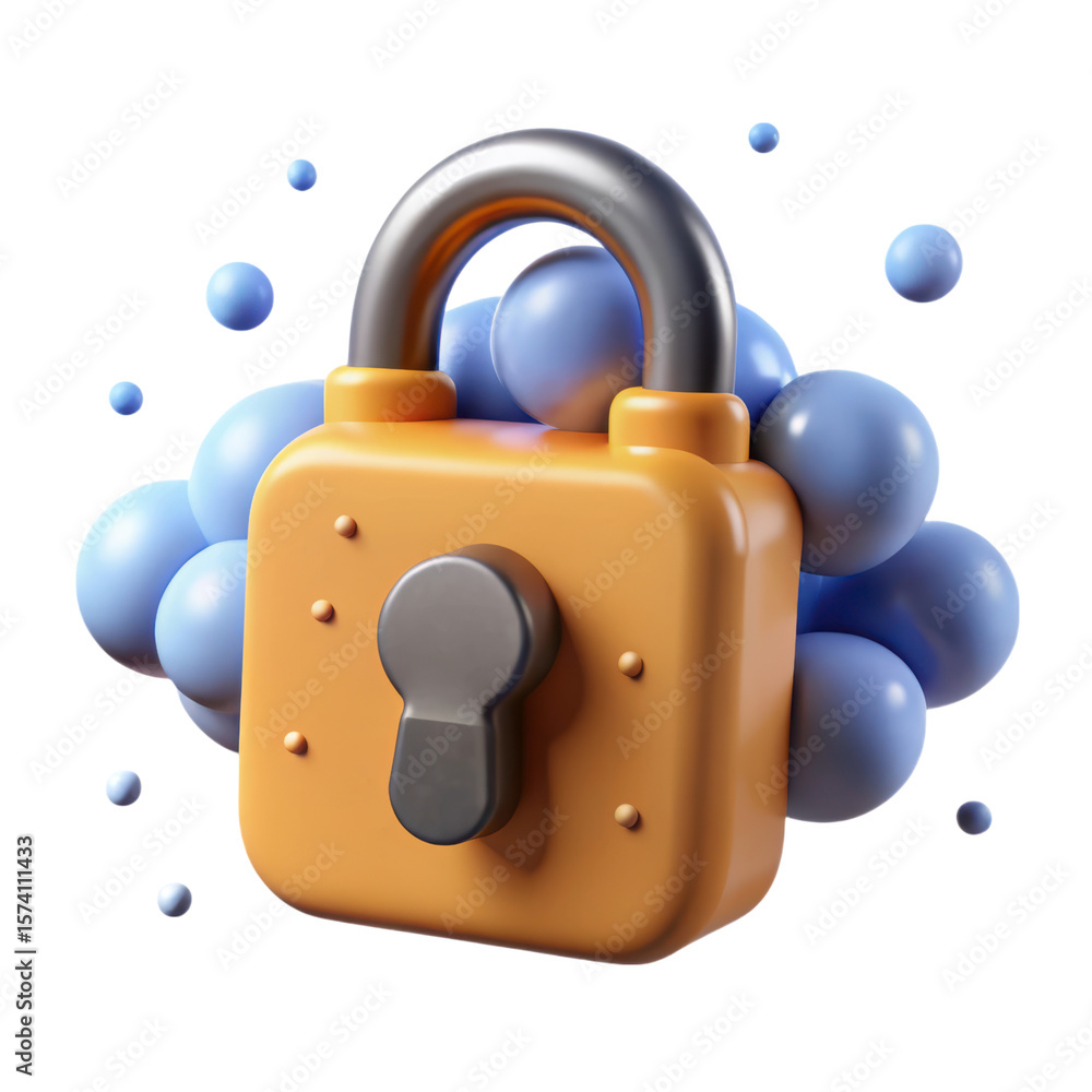 Poster digital security concept with stylish padlock and spheres in 3d rendering icon land transportation i