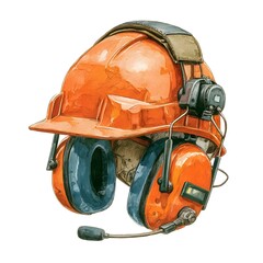 A drawing of a orange hard hat with a microphone on it