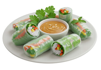 Isolated Fresh Spring Rolls with Peanut Sauce Healthy Dish