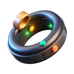 Futuristic smart ring device with glowing buttons and land transportation isolated on white background 3d rendering icon