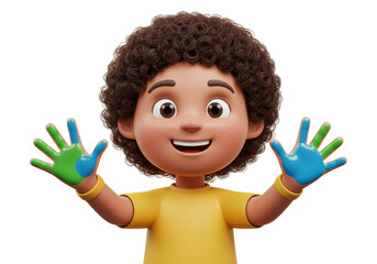 Isolated Happy Boy with Painted Hands Artistic Expression