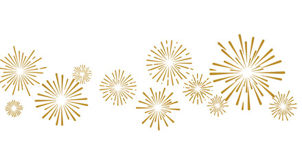 Golden fireworks burst across a white background, creating a celebratory design