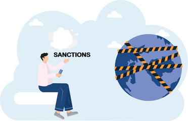 World economic sanctions, force country to obey international law by limit or stop trading concept. character life .
