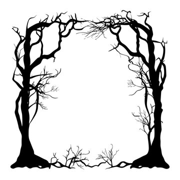 Frame with Haunted trees silhouette illustration art vector
