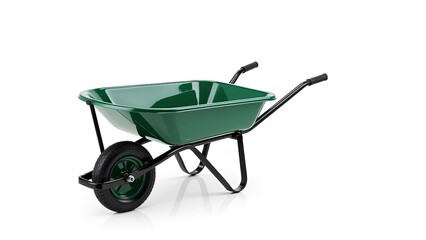 Green Wheelbarrow with Black Frame Isolated on White Background