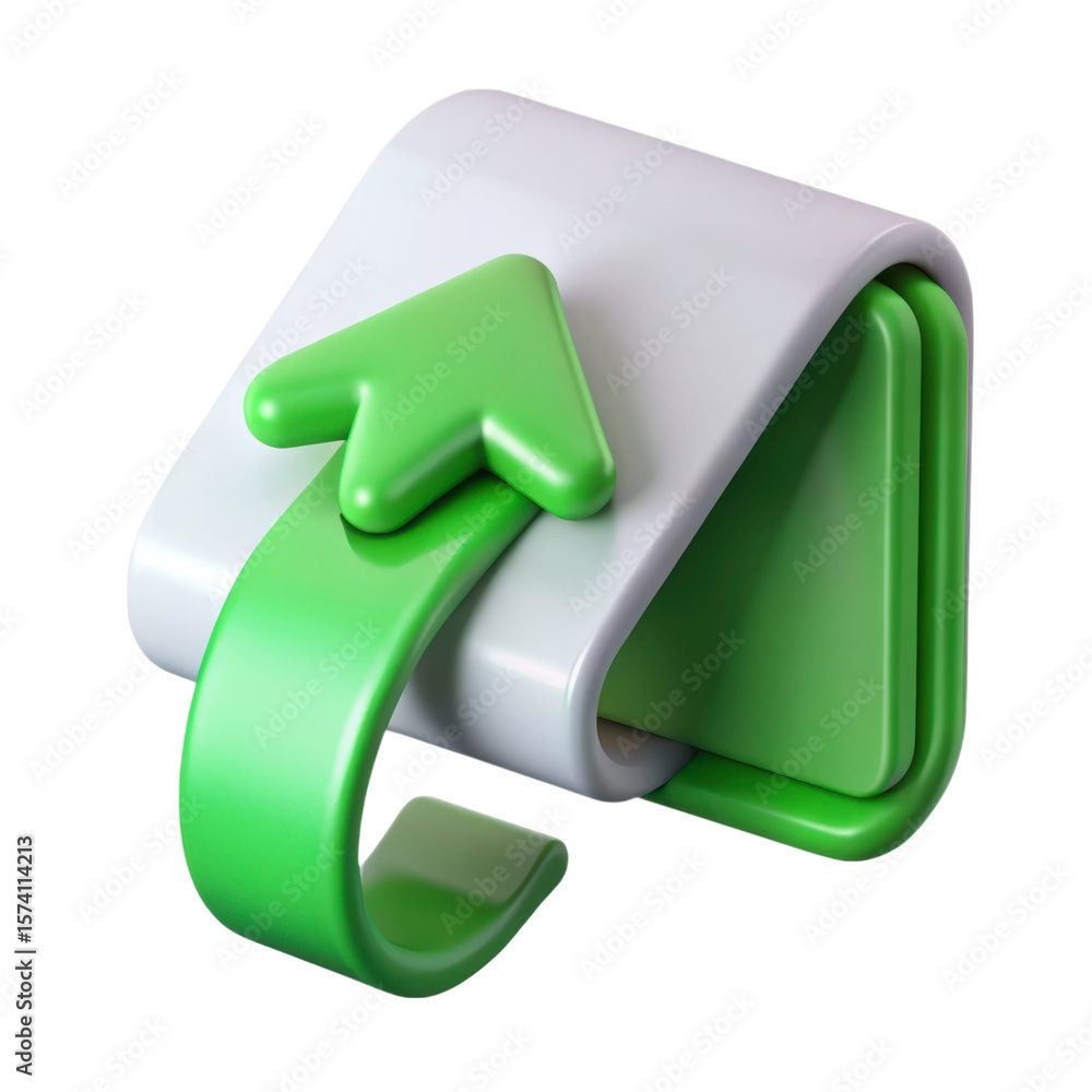 Poster high quality 3d rendering icon file upload icon with green arrow symbolizing data transfer and cloud