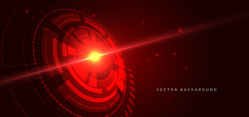 Futuristic technology hi tech red gear element on dark red background.