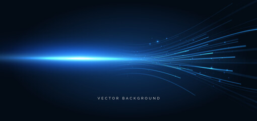 Technology futuristic horizontal lines glowing on dark blue background.