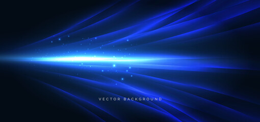 Technology futuristic curved lines glowing on dark blue background.