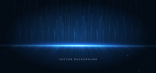 Technology futuristic vertical lines glowing on dark blue background.