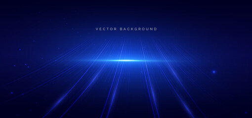 Technology futuristic curved lines glowing on dark blue background.