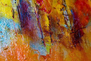 A vibrant and colourful oil and acrylic abstract painting on canvas