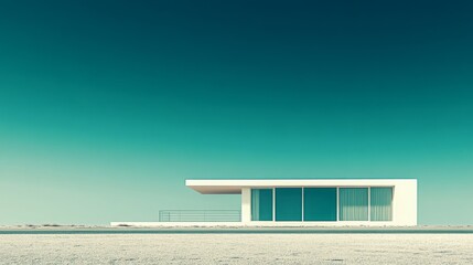 A sleek, modern, white building with large windows under a clear teal sky, perfect for real estate, architecture, or minimalist lifestyle blogs and websites.

