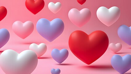 Romantic Valentine's Day Background with 3D Hearts in Pastel Colors for Love and Celebration