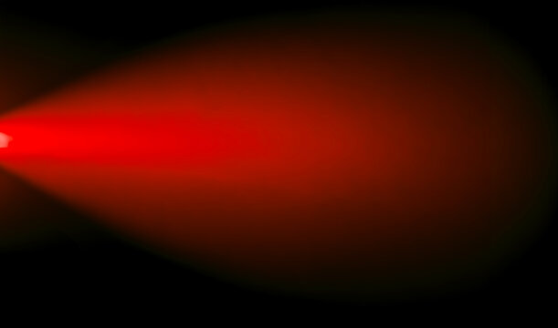intense red spotlight beam emanating from a central point, creating a tunnel-like effect. The background is pitch black