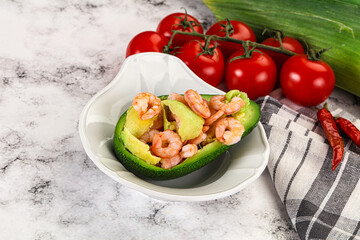 Dietary avocado cut with prawn
