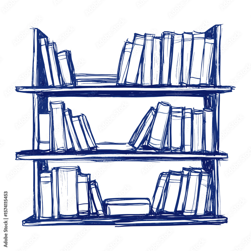 Poster outline of a bookshelf drawing shelves bookshelf vector