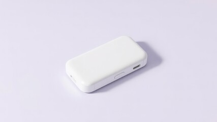Fototapeta premium Sleek white rectangular technology device with rounded edges and minimal ports on a pale lavender background
