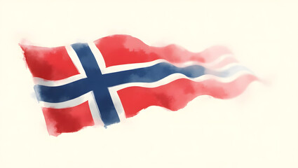 A delicate, wavy Norwegian flag banner undulates across a soft