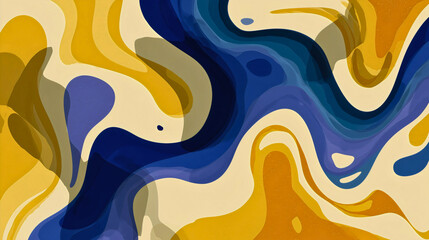 A modern abstract illustration captures a vibrant composition of flowing, organic shapes, their swirling patterns creating a seamless and dynamic aesthetic in bright, contrasting colors.