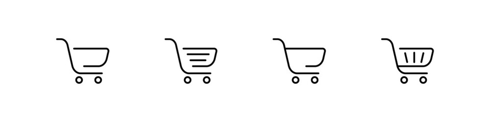 Shopping cart icon set. Isolated shopping cart vector set. Supermarket sale basket sign. Online basket icon set.