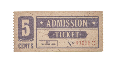 Old vintage ticket isolated on white background