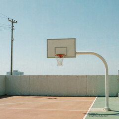 Minimalist Outdoor Basketball Court Under Clear Blue Sky