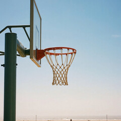 Close-Up of Outdoor Basketball Hoop with Sky View