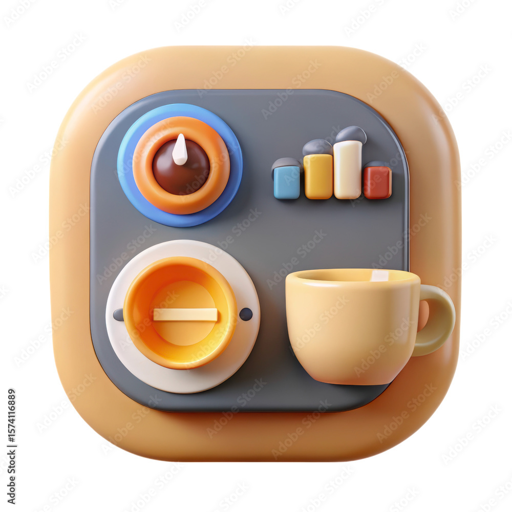 Poster modern high quality 3d rendering icon featuring cup of coffee and car dashboard elements land transp