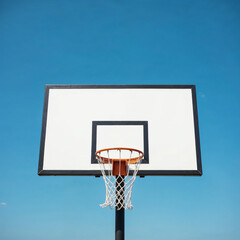 Urban Basketball Hoop with Black Trim under Blue Sky
