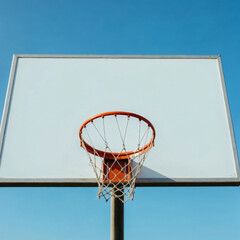 Minimalist Basketball Hoop Against Bright Blue Sky